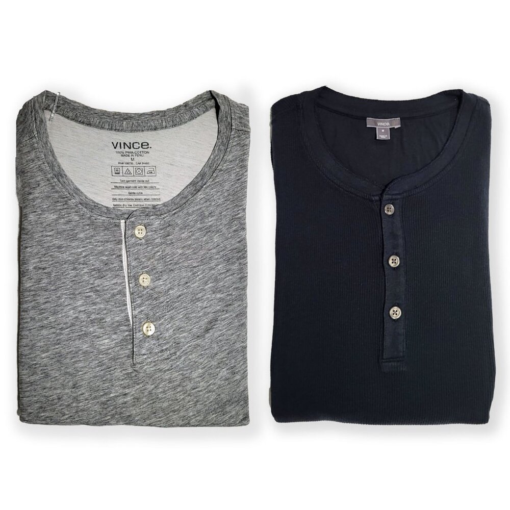 Vince Men’s Henley Shirts  Lot of 2 – Pima Cotton